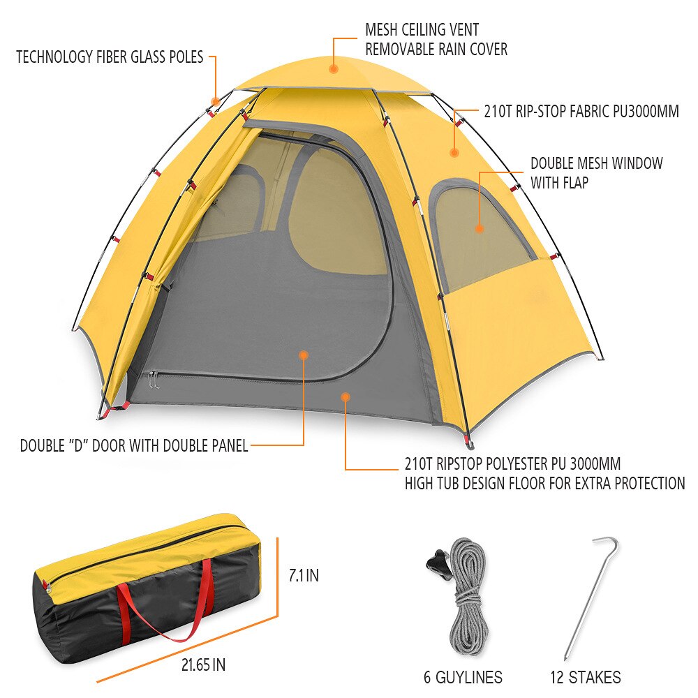 Cheap Goat Tents Outdoor Hexagonal 150D Oxford Cloth Double Person Light Hiking Tent B3 Mesh Double Layer Camping Mountaineer Backpack Tent   